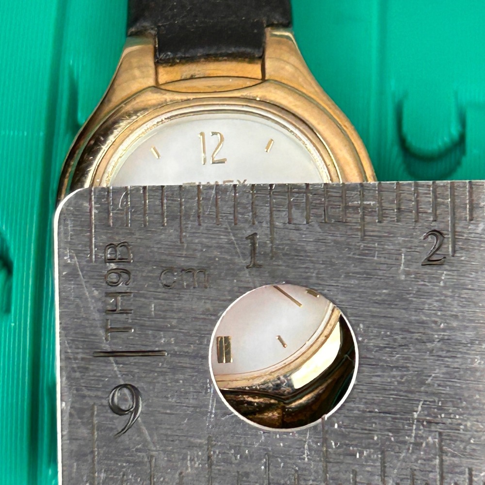 Timex Gold Tone Rectangular Face Black Leather Ba… - image 2